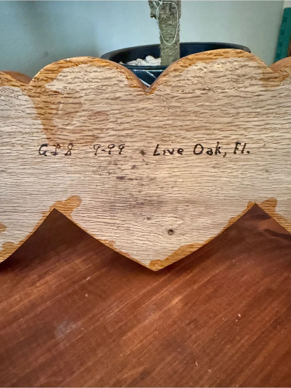 Vintage Handmade Triple Heart Wooden Peg Rack Folk Art Live Oak FL